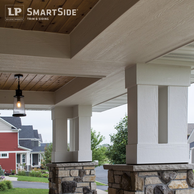 White panelled porch columns with LP SmartSide trim