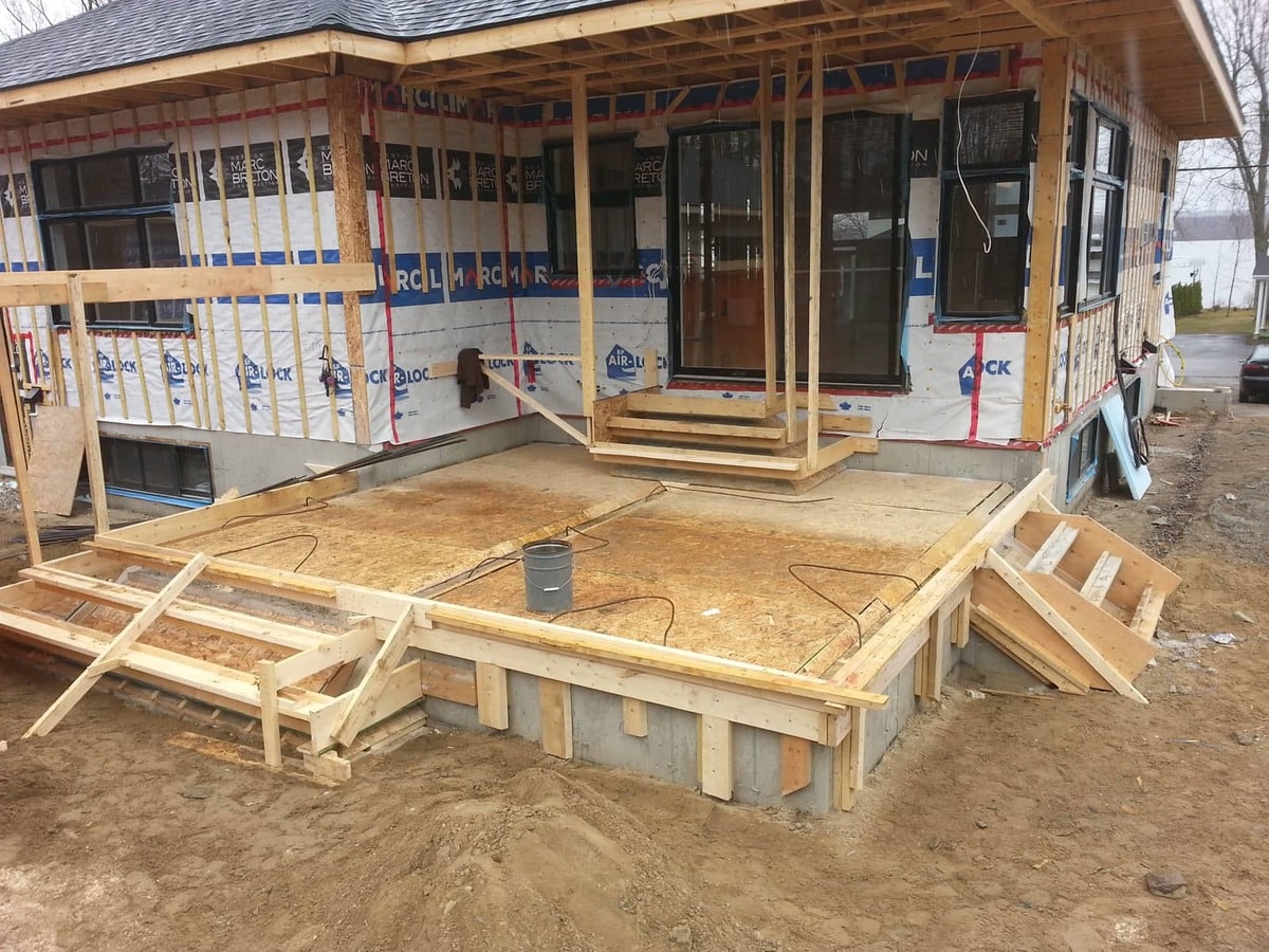 Concrete porch formwork prepared on a house
