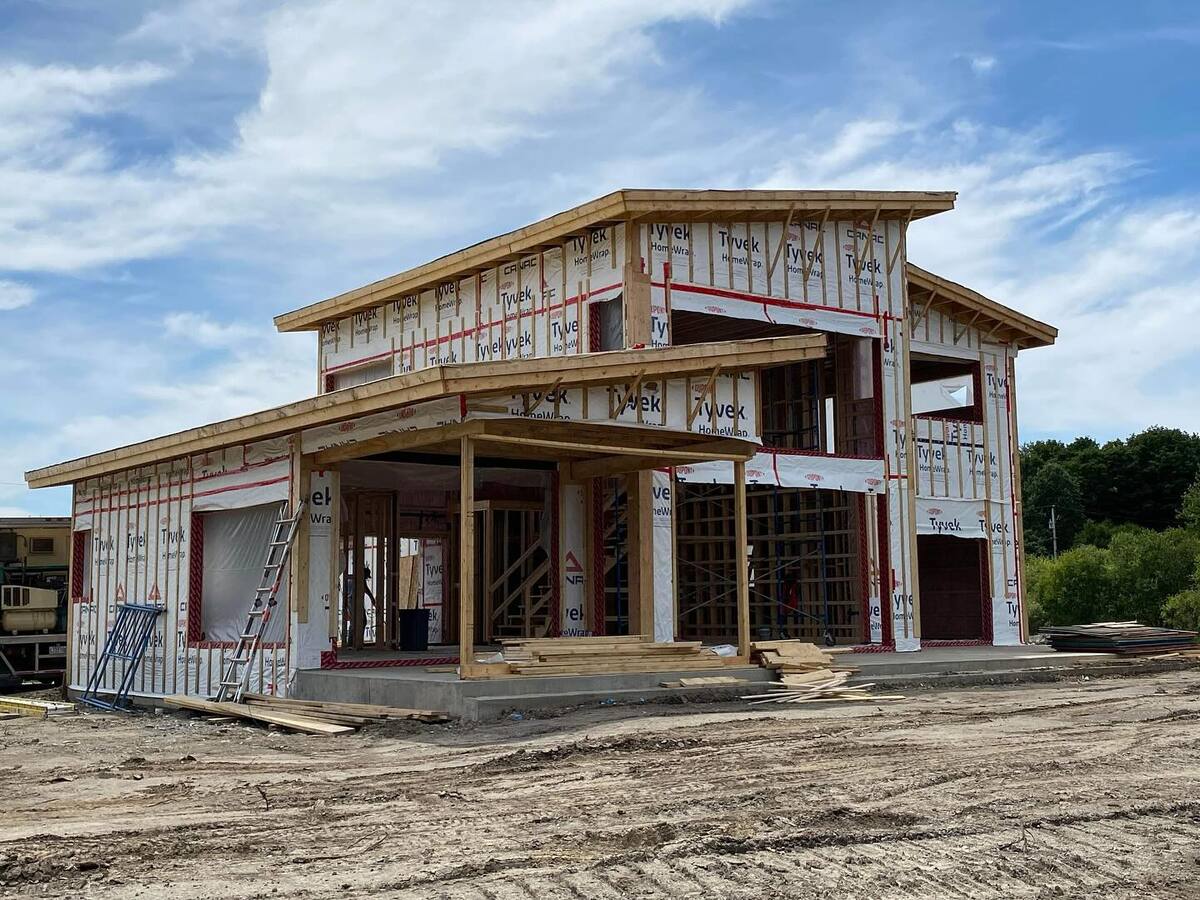 Residential timber frame and exterior sheathing