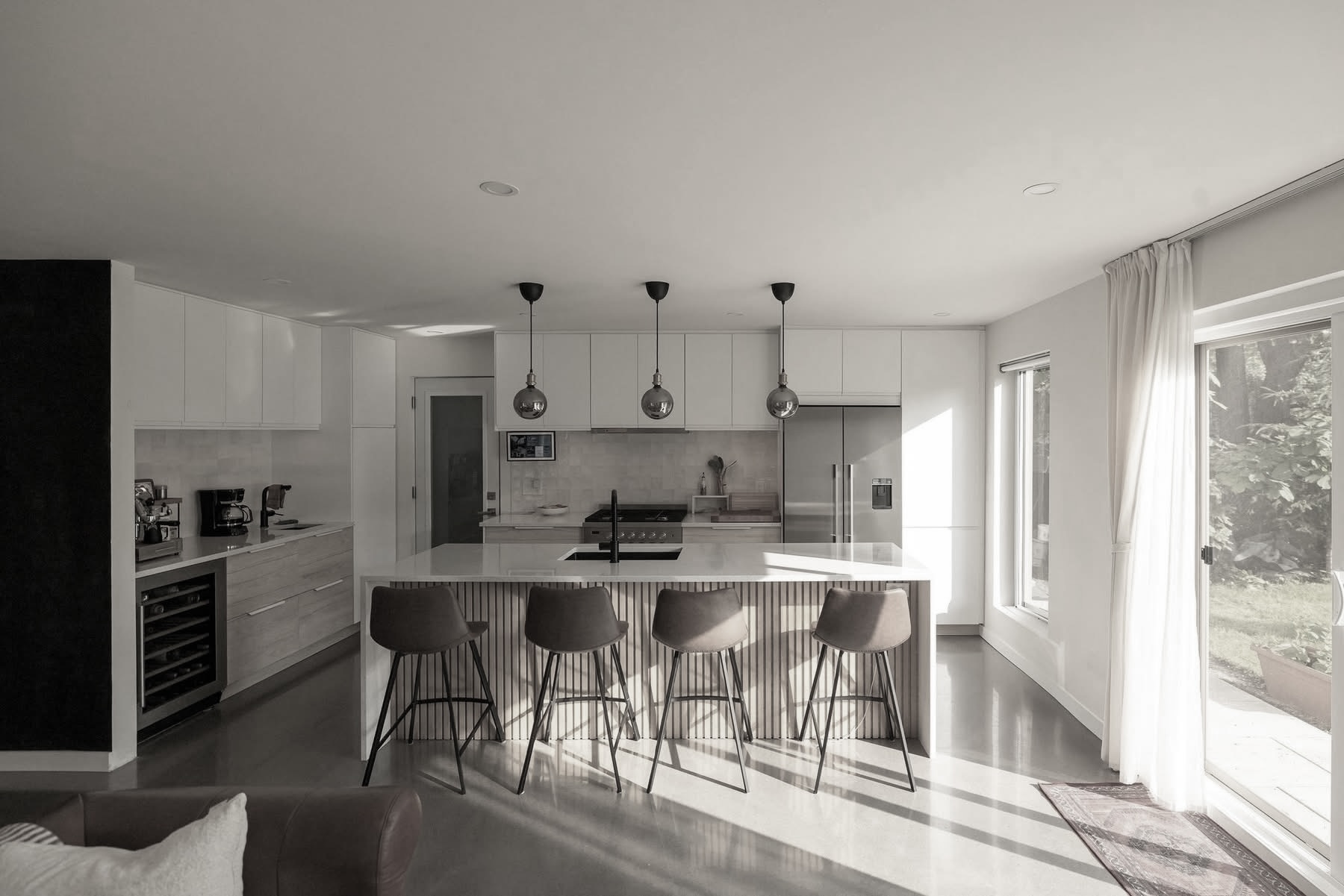 Completed kitchen with finished cabinets and counters